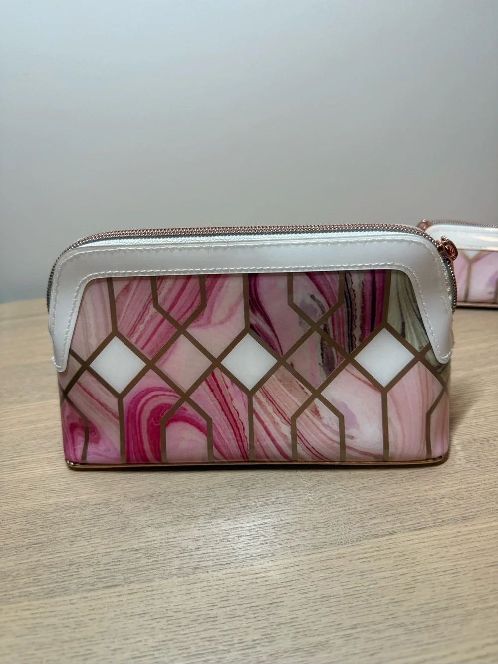 Ted Baker Rose Pink Marble Cosmetic & Brush Pouch Set